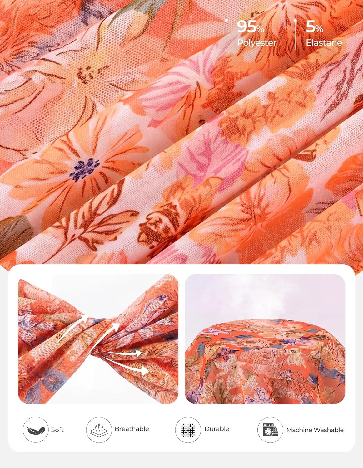 imageGRACE KARIN 2026 Womens Mesh Tops Summer Ruffle Sleeve Dressy Casual Top Floral Wrap Blouse Fashion OutfitsOrange Flower