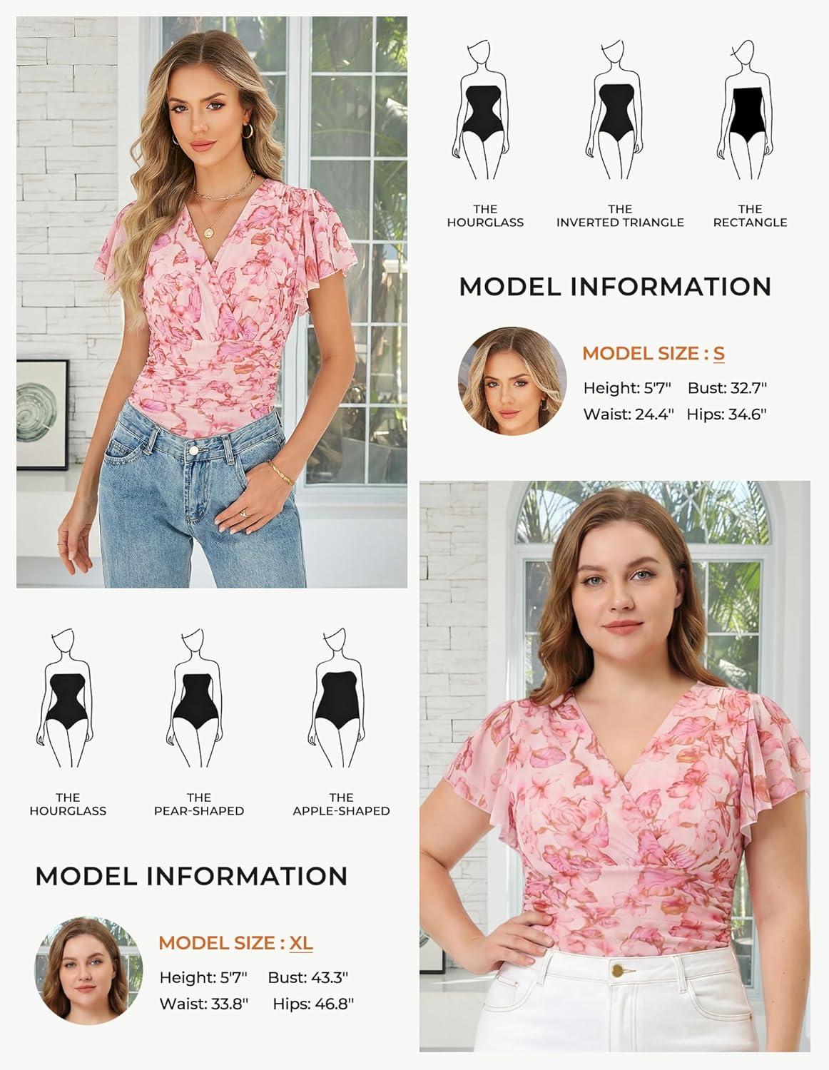 imageGRACE KARIN 2026 Womens Mesh Tops Summer Ruffle Sleeve Dressy Casual Top Floral Wrap Blouse Fashion OutfitsPink Floral
