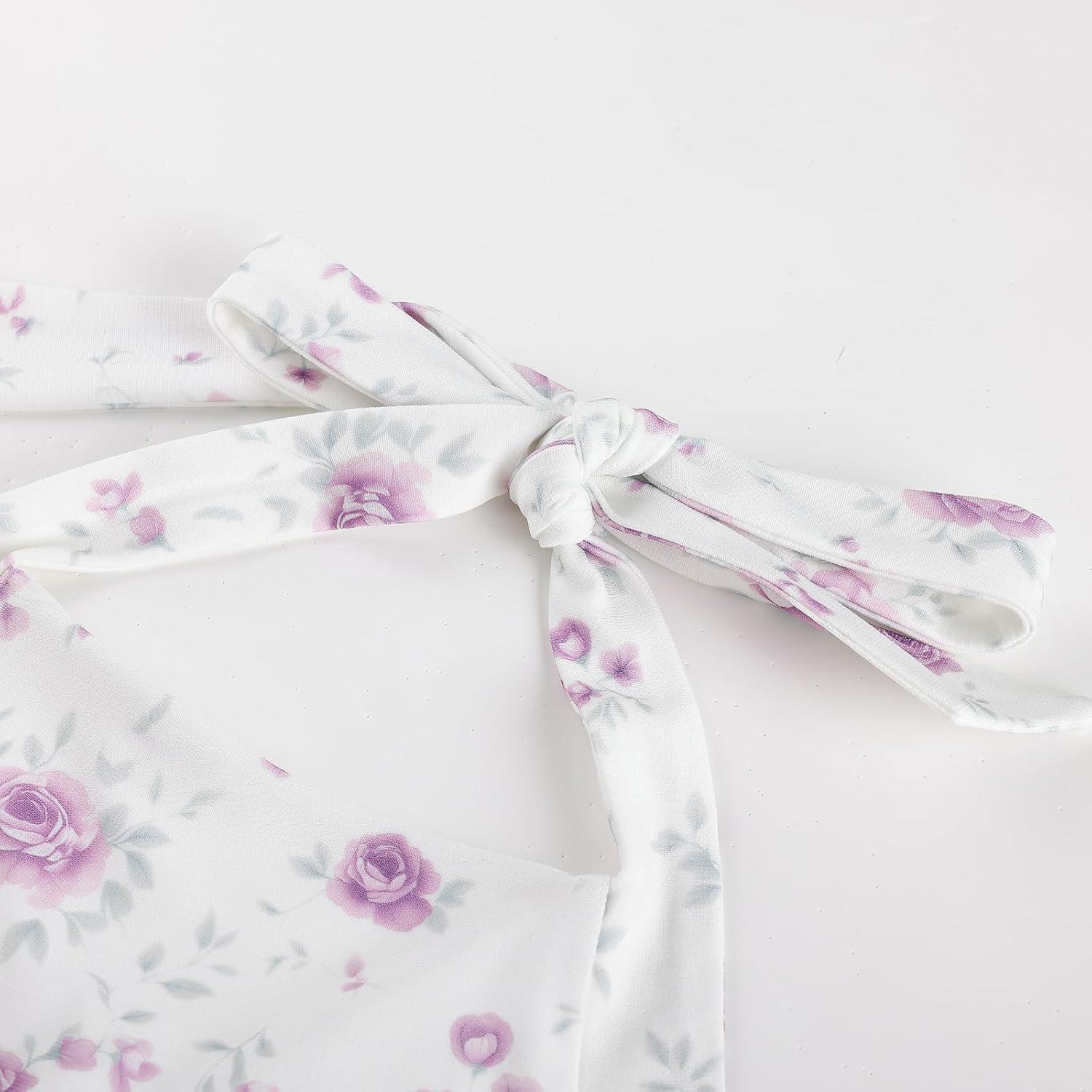 imageGRACE KARIN Girls Floral Summer Dress Spring Holiday Beach Party Sundress Halter Neck Tie Backless Dresses 716 YearsPurple Roses