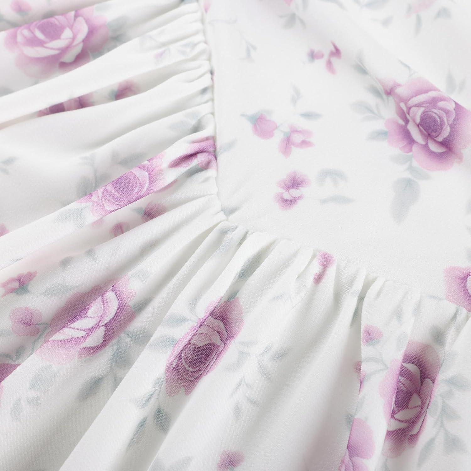 imageGRACE KARIN Girls Floral Summer Dress Spring Holiday Beach Party Sundress Halter Neck Tie Backless Dresses 716 YearsPurple Roses