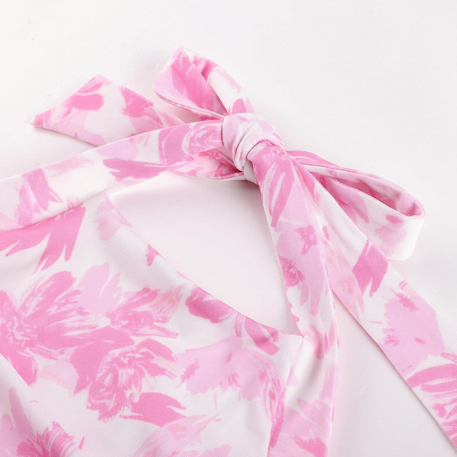 imageGRACE KARIN Girls Floral Summer Dress Spring Holiday Beach Party Sundress Halter Neck Tie Backless Dresses 716 YearsRose Red Leaves