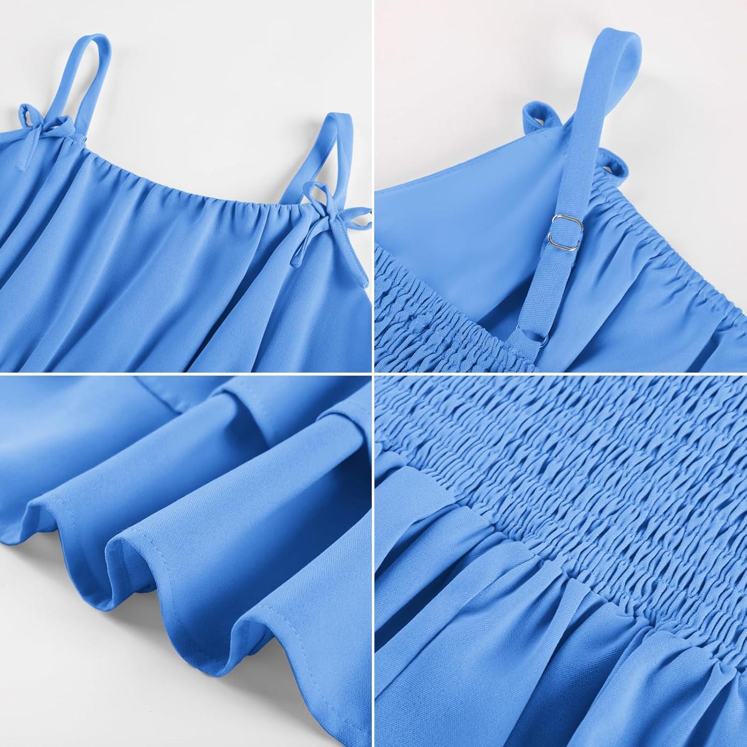 imageGRACE KARIN Girls Summer Spaghetti Strap Dress Teen Easter Formal Dance Cami Sundress Smocked Back Dresses 714 YearsDark Denim Blue