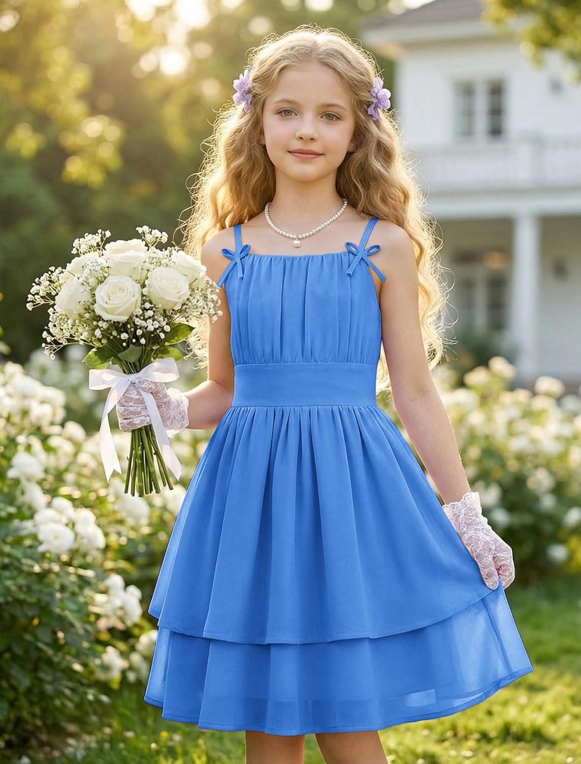 imageGRACE KARIN Girls Summer Spaghetti Strap Dress Teen Easter Formal Dance Cami Sundress Smocked Back Dresses 714 YearsDark Denim Blue