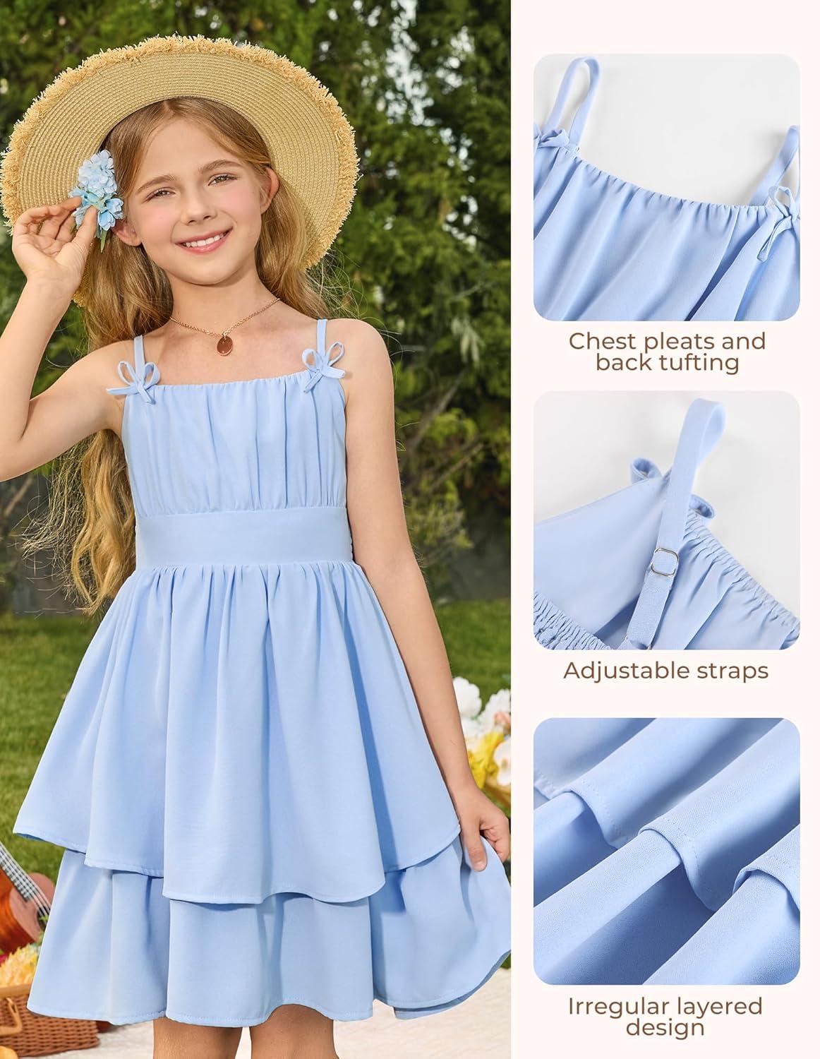 imageGRACE KARIN Girls Summer Spaghetti Strap Dress Teen Easter Formal Dance Cami Sundress Smocked Back Dresses 714 YearsLight Blue
