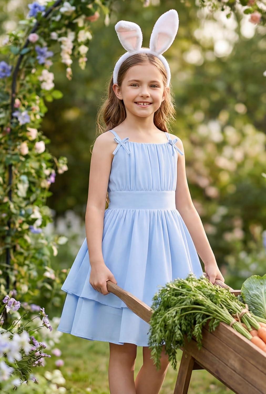 imageGRACE KARIN Girls Summer Spaghetti Strap Dress Teen Easter Formal Dance Cami Sundress Smocked Back Dresses 714 YearsLight Blue