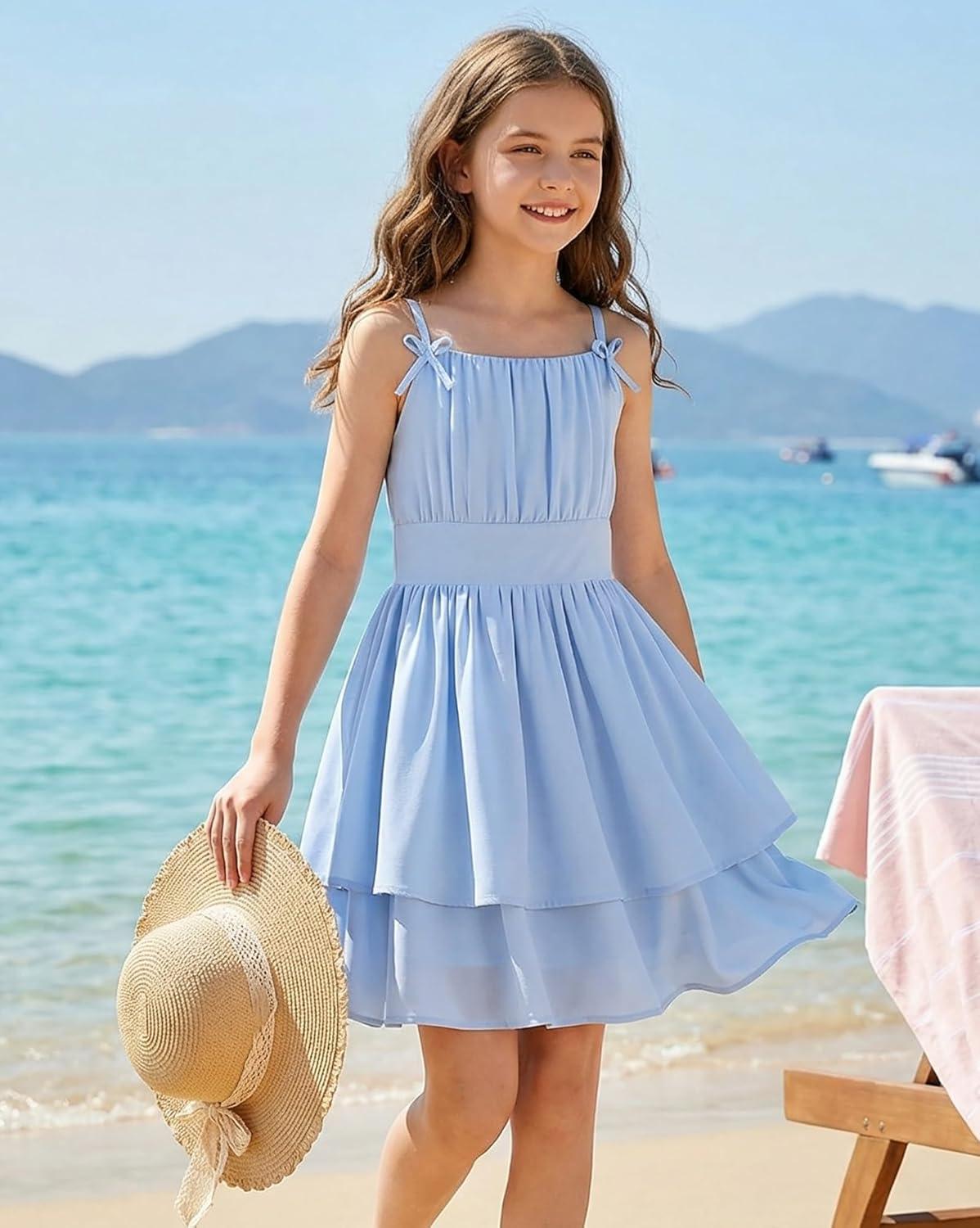 imageGRACE KARIN Girls Summer Spaghetti Strap Dress Teen Easter Formal Dance Cami Sundress Smocked Back Dresses 714 YearsLight Blue