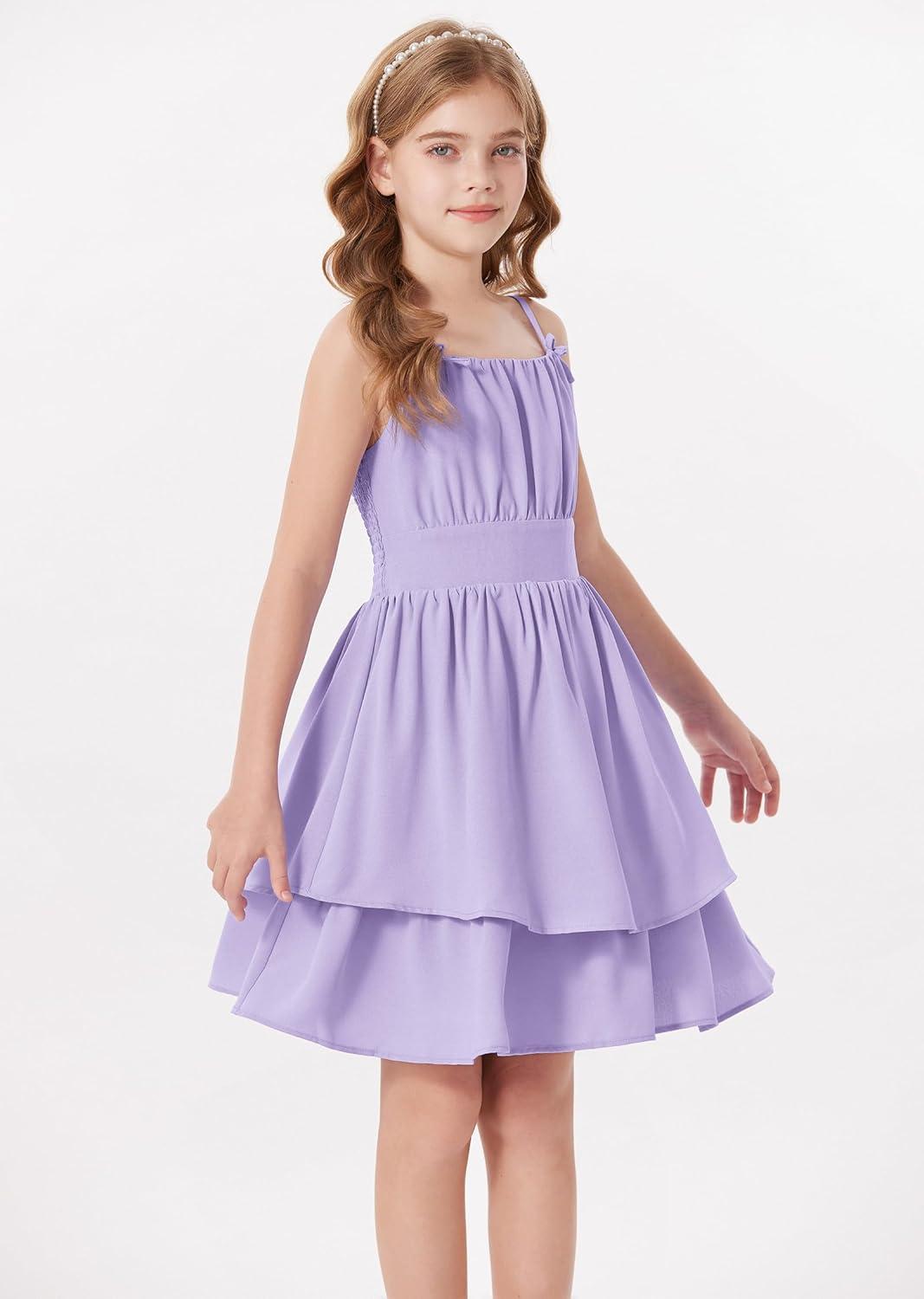 imageGRACE KARIN Girls Summer Spaghetti Strap Dress Teen Easter Formal Dance Cami Sundress Smocked Back Dresses 714 YearsLight Purple