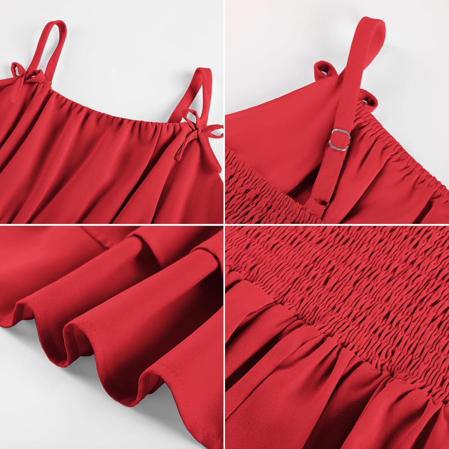 imageGRACE KARIN Girls Summer Spaghetti Strap Dress Teen Easter Formal Dance Cami Sundress Smocked Back Dresses 714 YearsRed