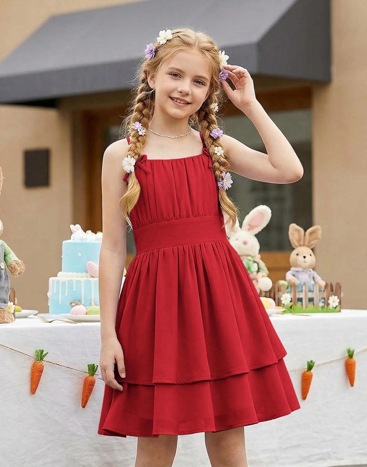 imageGRACE KARIN Girls Summer Spaghetti Strap Dress Teen Easter Formal Dance Cami Sundress Smocked Back Dresses 714 YearsRed