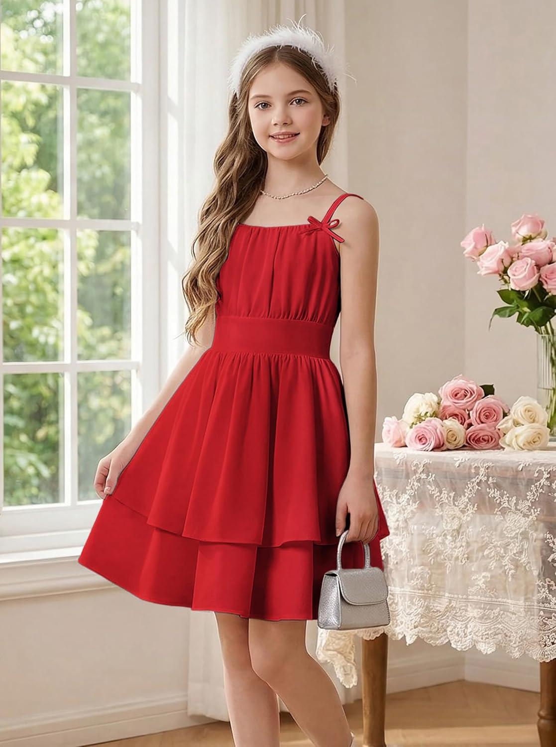 imageGRACE KARIN Girls Summer Spaghetti Strap Dress Teen Easter Formal Dance Cami Sundress Smocked Back Dresses 714 YearsRed