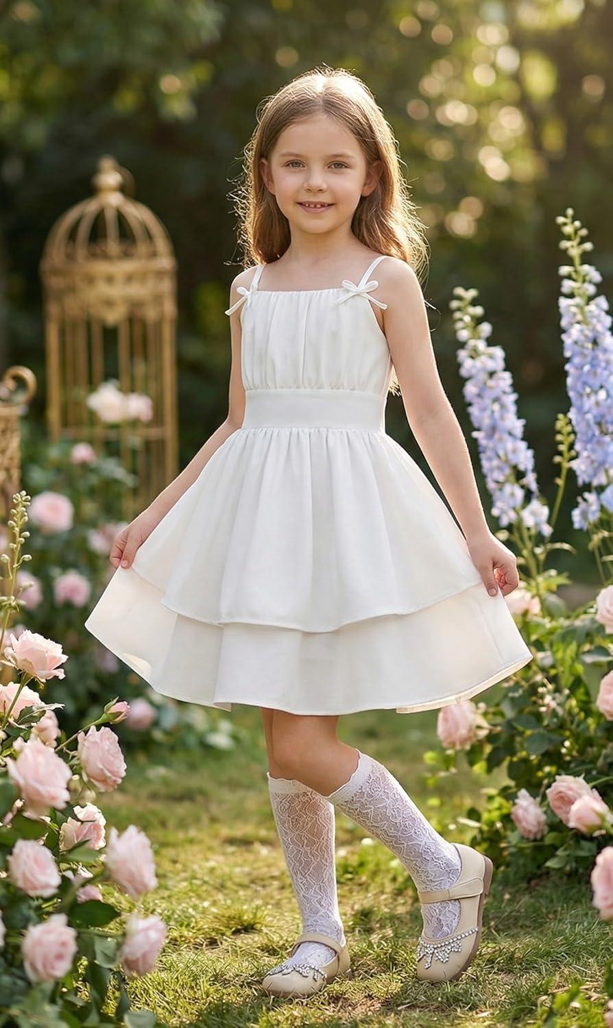 imageGRACE KARIN Girls Summer Spaghetti Strap Dress Teen Easter Formal Dance Cami Sundress Smocked Back Dresses 714 YearsWhite