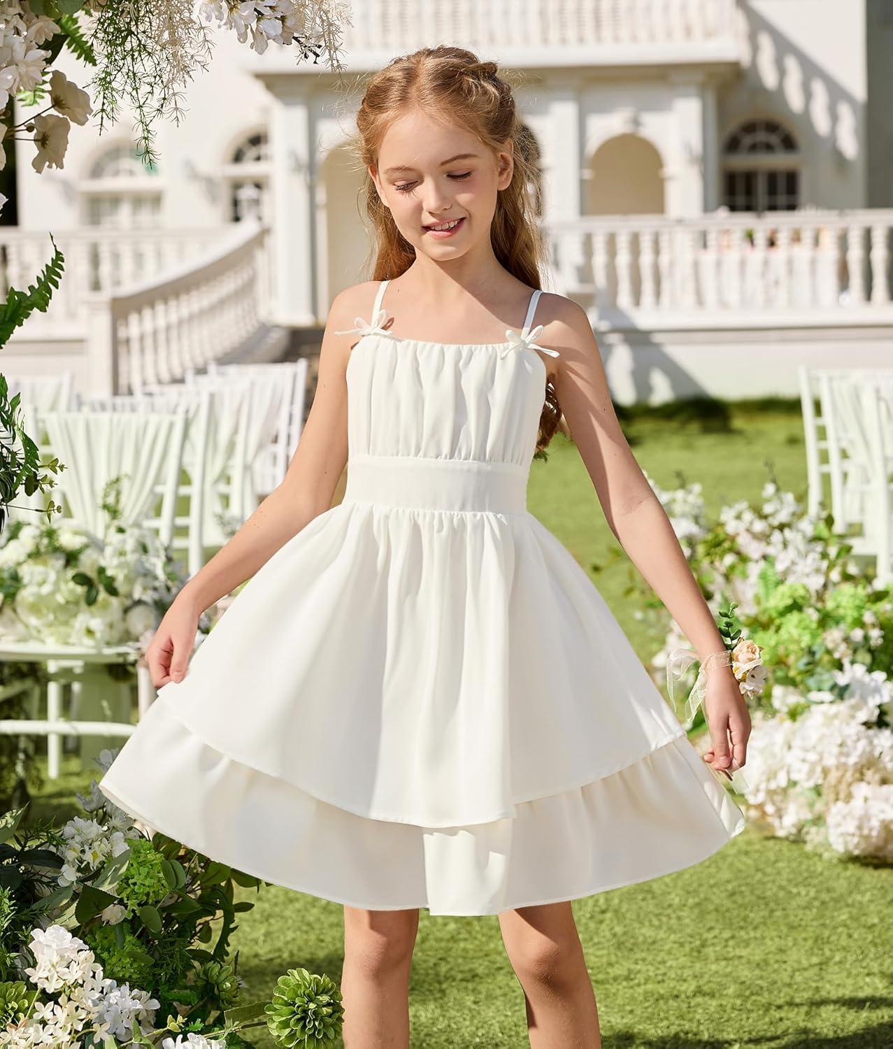 imageGRACE KARIN Girls Summer Spaghetti Strap Dress Teen Easter Formal Dance Cami Sundress Smocked Back Dresses 714 YearsWhite