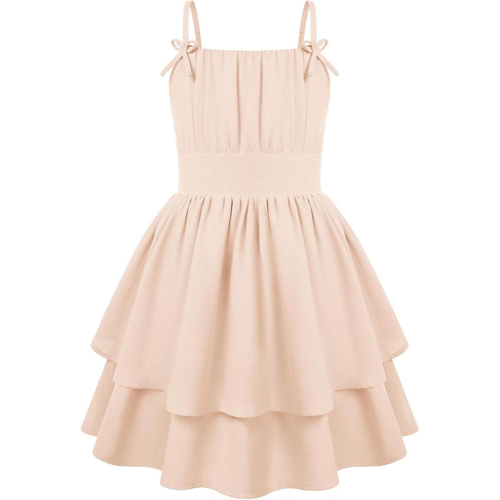 imageGRACE KARIN Girls Summer Spaghetti Strap Dress Teen Easter Formal Dance Cami Sundress Smocked Back Dresses 714 YearsApricot