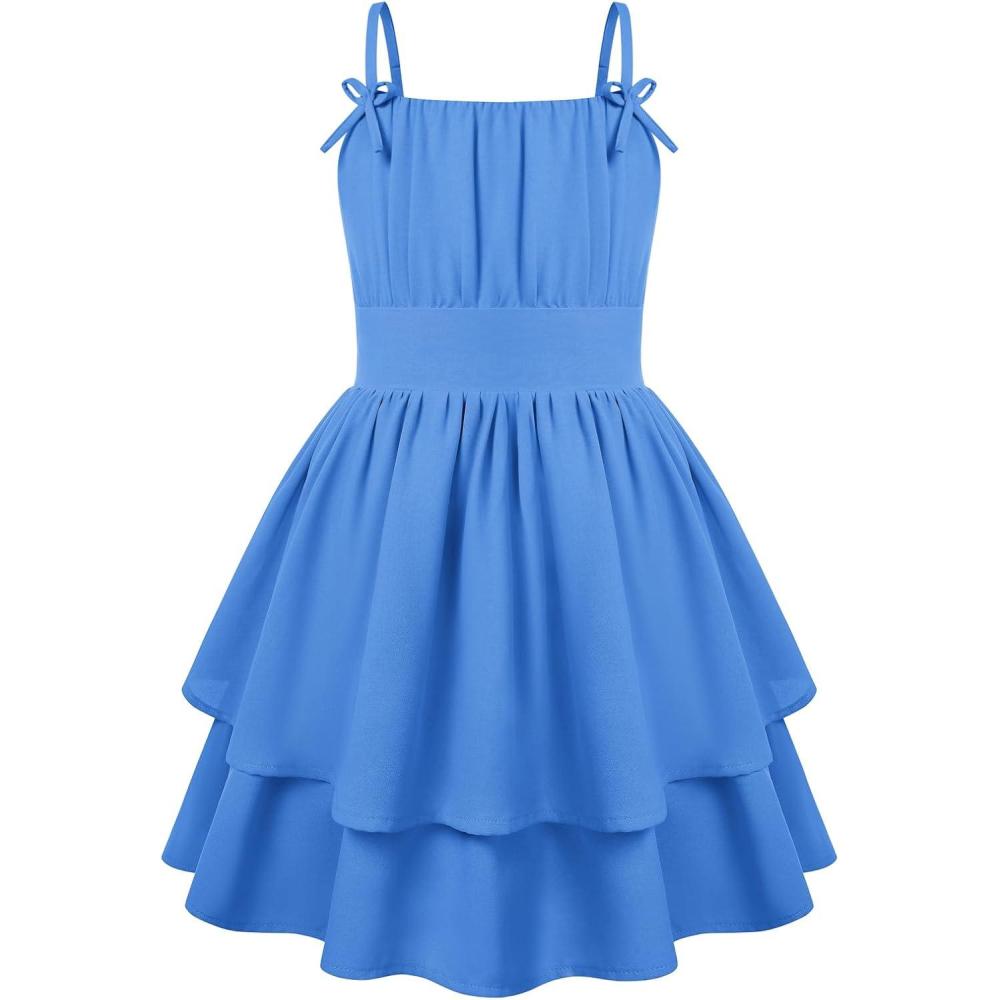 imageGRACE KARIN Girls Summer Spaghetti Strap Dress Teen Easter Formal Dance Cami Sundress Smocked Back Dresses 714 YearsDark Denim Blue