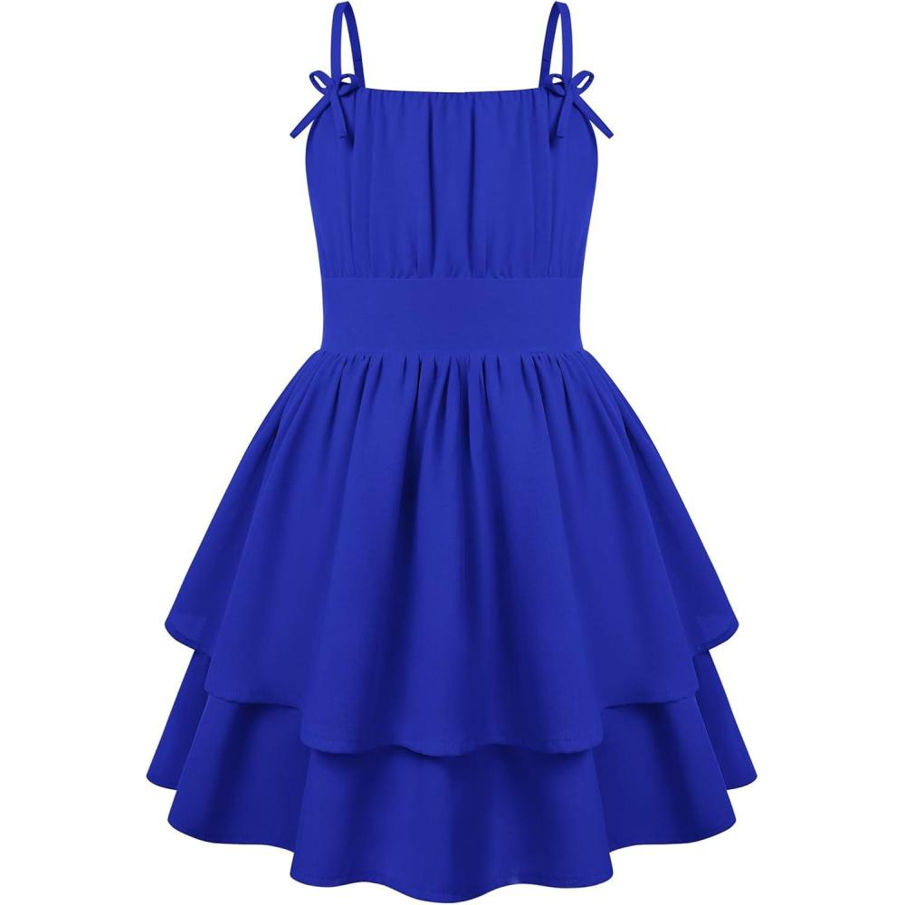 imageGRACE KARIN Girls Summer Spaghetti Strap Dress Teen Easter Formal Dance Cami Sundress Smocked Back Dresses 714 YearsKlein Blue