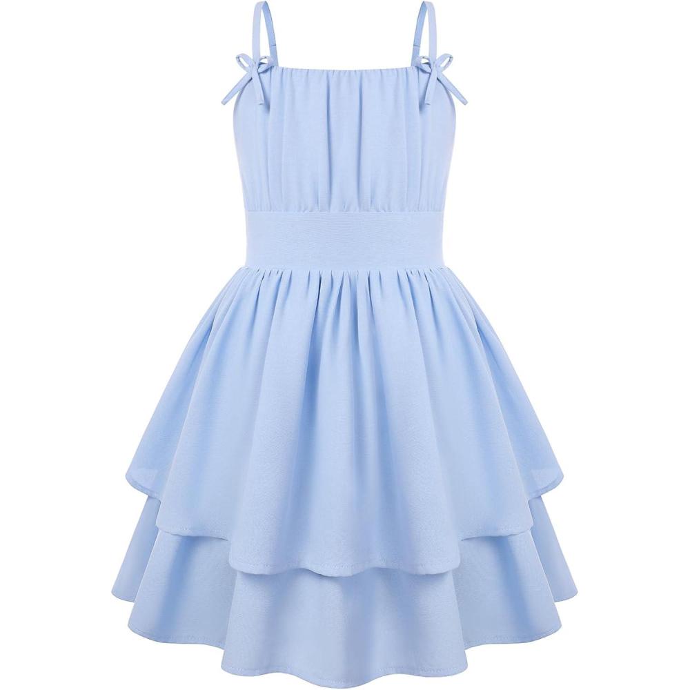 imageGRACE KARIN Girls Summer Spaghetti Strap Dress Teen Easter Formal Dance Cami Sundress Smocked Back Dresses 714 YearsLight Blue