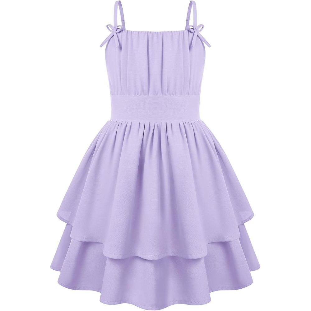 imageGRACE KARIN Girls Summer Spaghetti Strap Dress Teen Easter Formal Dance Cami Sundress Smocked Back Dresses 714 YearsLight Purple