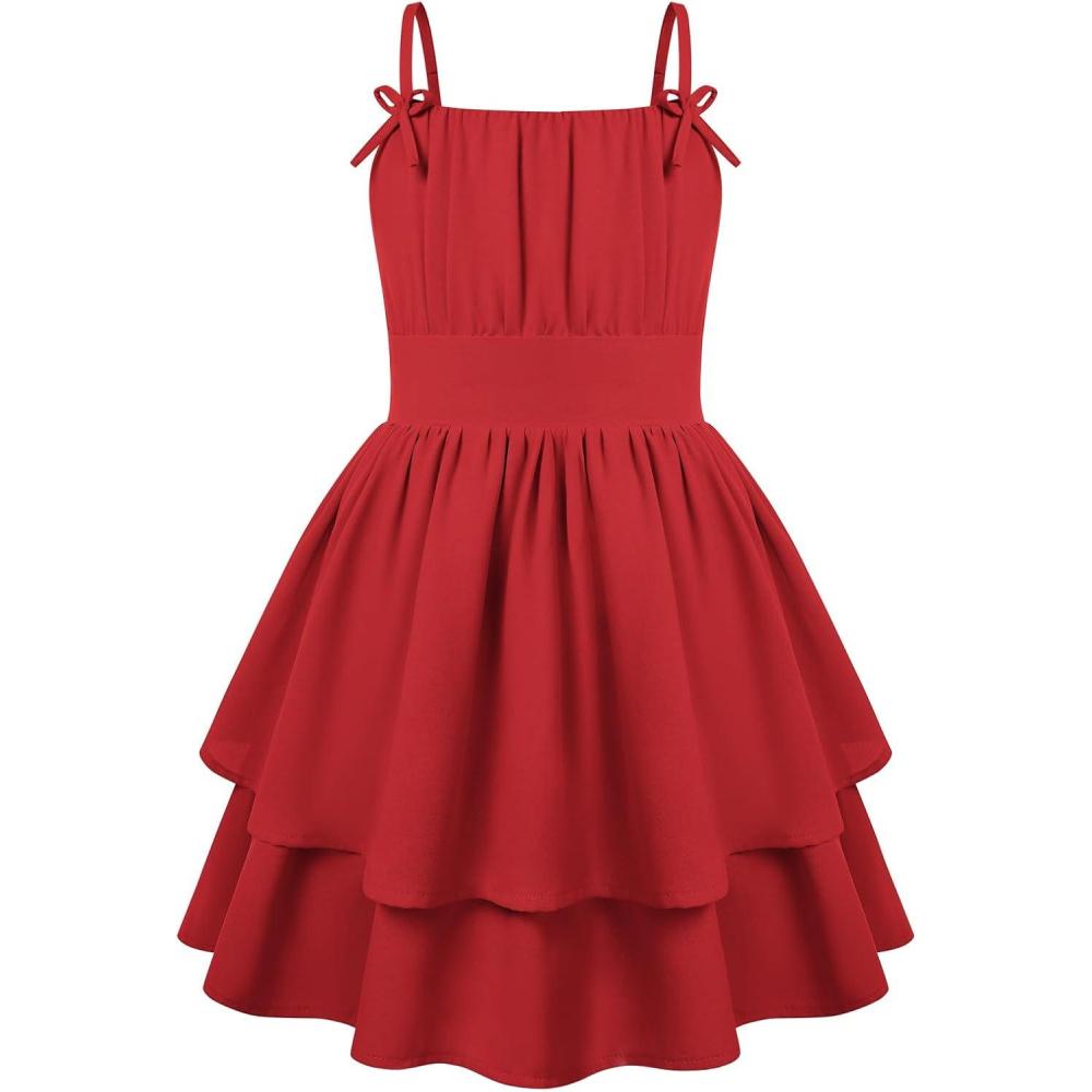 imageGRACE KARIN Girls Summer Spaghetti Strap Dress Teen Easter Formal Dance Cami Sundress Smocked Back Dresses 714 YearsRed