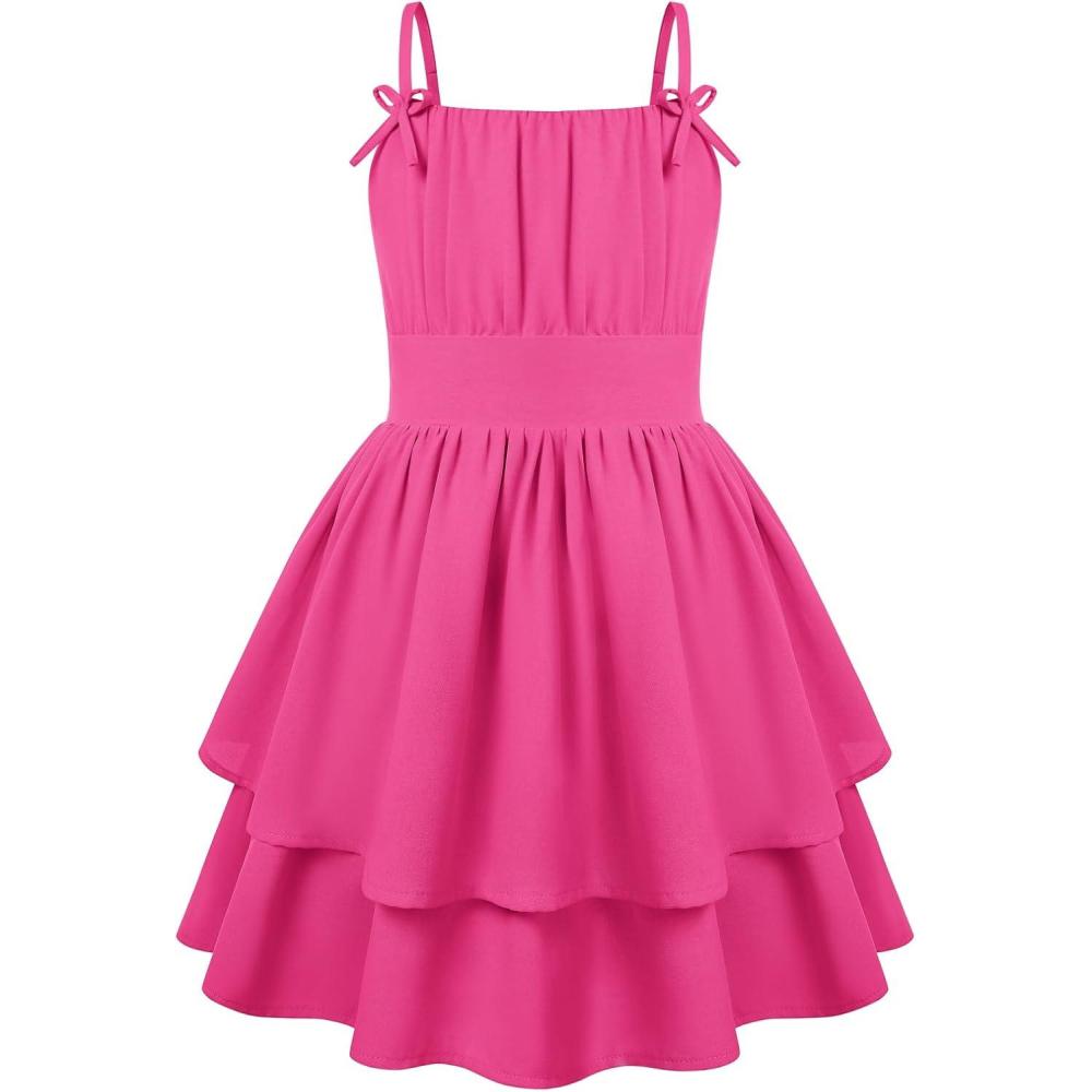 imageGRACE KARIN Girls Summer Spaghetti Strap Dress Teen Easter Formal Dance Cami Sundress Smocked Back Dresses 714 YearsRose Red