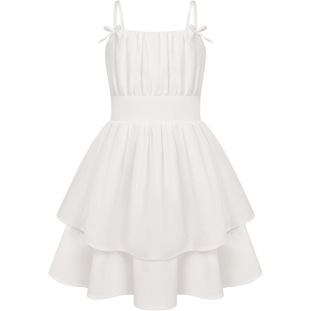imageGRACE KARIN Girls Summer Spaghetti Strap Dress Teen Easter Formal Dance Cami Sundress Smocked Back Dresses 714 YearsWhite