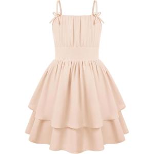 GRACE KARIN Girls Summer Spaghetti Strap Dress Teen Easter Formal Dance Cami Sundress Smocked Back Dresses 7-14 Years(Apricot)