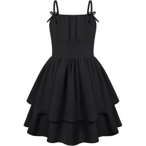 GRACE KARIN Girls Summer Spaghetti Strap Dress Teen Easter Formal Dance Cami Sundress Smocked Back Dresses 7-14 Years(Black)