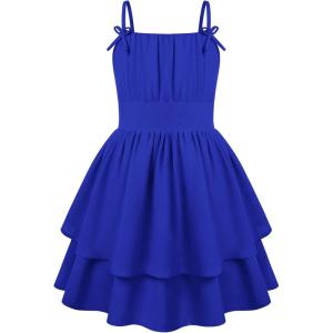 GRACE KARIN Girls Summer Spaghetti Strap Dress Teen Easter Formal Dance Cami Sundress Smocked Back Dresses 7-14 Years(Klein Blue)