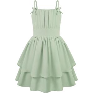 GRACE KARIN Girls Summer Spaghetti Strap Dress Teen Easter Formal Dance Cami Sundress Smocked Back Dresses 7-14 Years(Light Green)