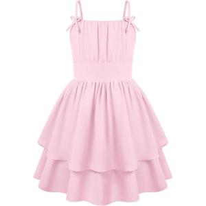 GRACE KARIN Girls Summer Spaghetti Strap Dress Teen Easter Formal Dance Cami Sundress Smocked Back Dresses 7-14 Years(Light Pink)