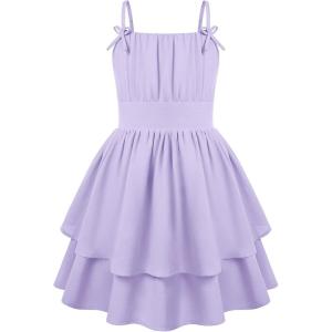 GRACE KARIN Girls Summer Spaghetti Strap Dress Teen Easter Formal Dance Cami Sundress Smocked Back Dresses 7-14 Years(Light Purple)