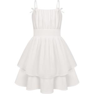 GRACE KARIN Girls Summer Spaghetti Strap Dress Teen Easter Formal Dance Cami Sundress Smocked Back Dresses 7-14 Years(White)