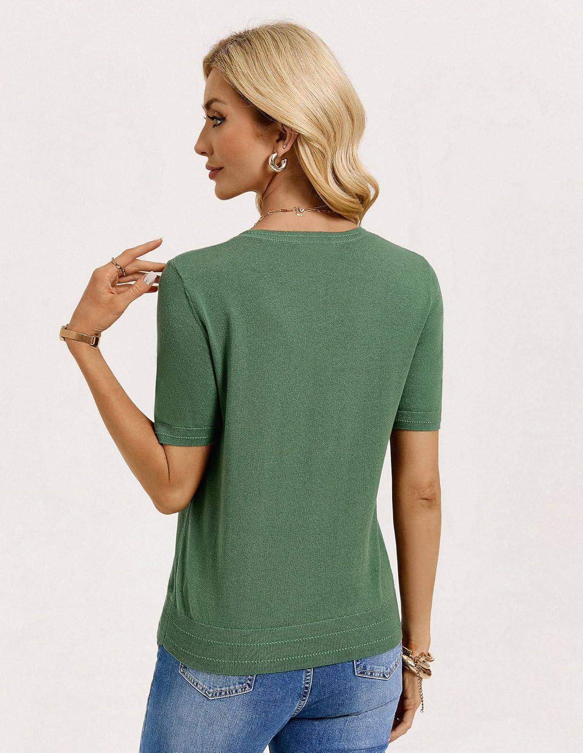 imageGRACE KARIN Short Sleeve Sweater for Women Summer Cotton Tops 2026 Business Casual Fashion Clothing Work Outfits ShirtArmy Green