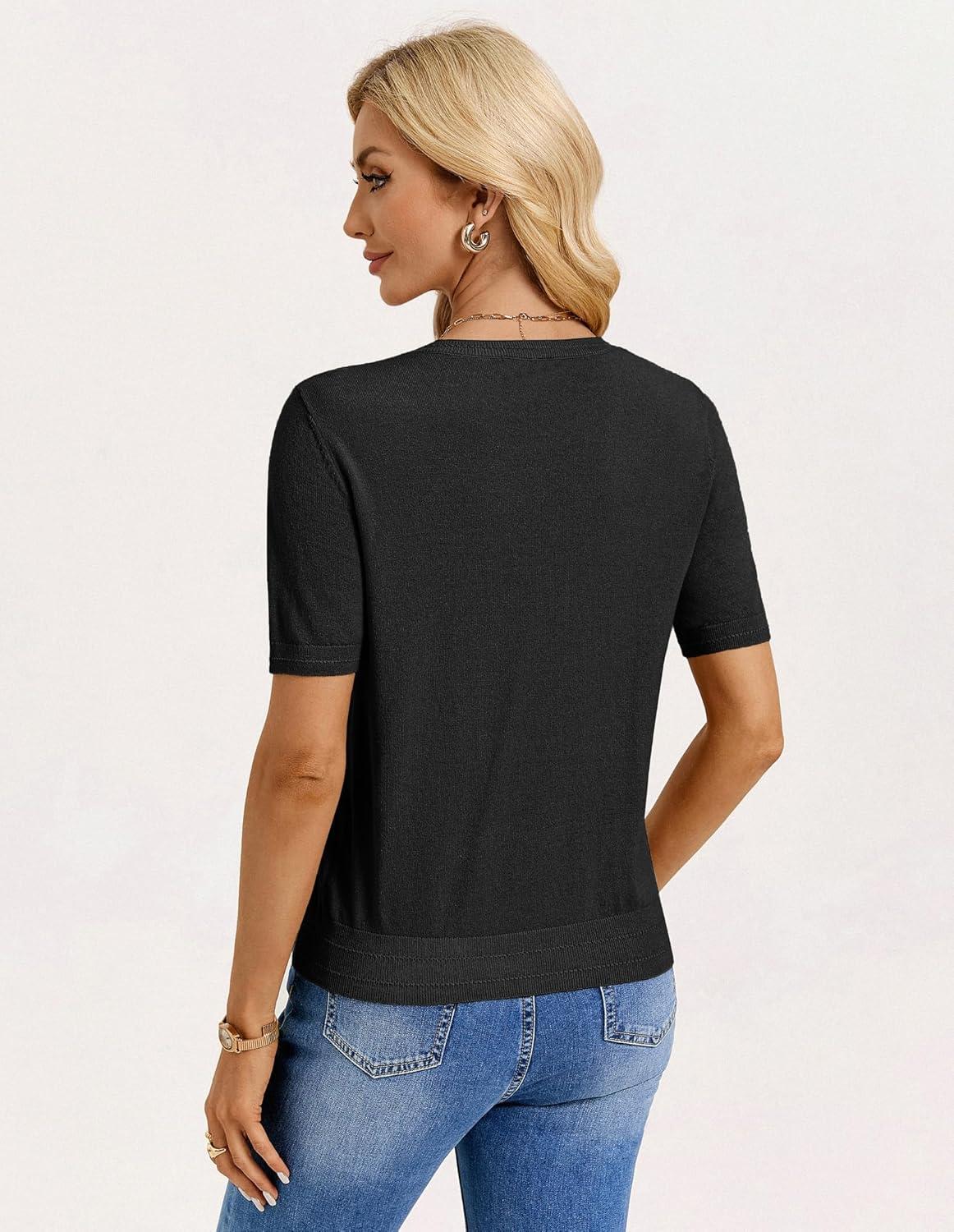 imageGRACE KARIN Short Sleeve Sweater for Women Summer Cotton Tops 2026 Business Casual Fashion Clothing Work Outfits ShirtBlack
