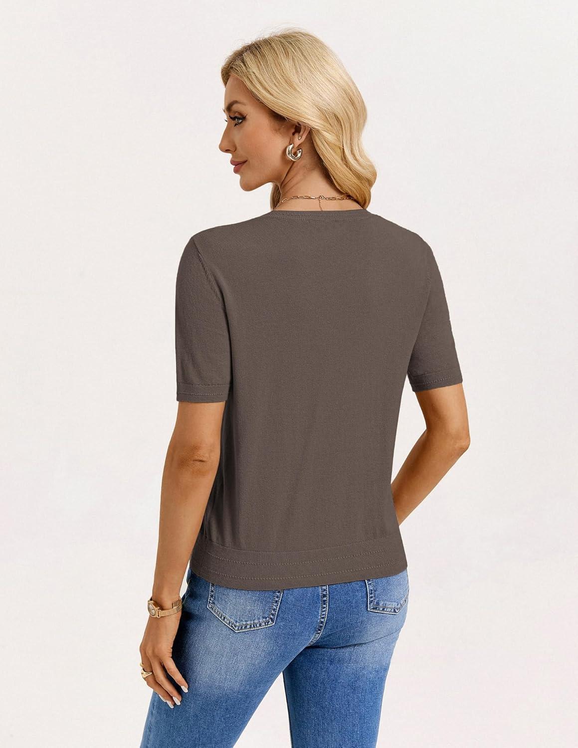imageGRACE KARIN Short Sleeve Sweater for Women Summer Cotton Tops 2026 Business Casual Fashion Clothing Work Outfits ShirtCoffee