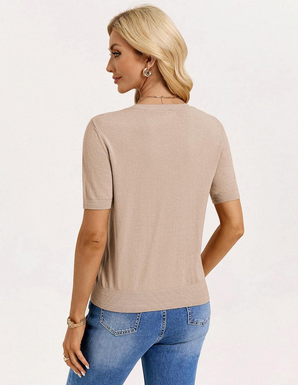 imageGRACE KARIN Short Sleeve Sweater for Women Summer Cotton Tops 2026 Business Casual Fashion Clothing Work Outfits ShirtKhaki