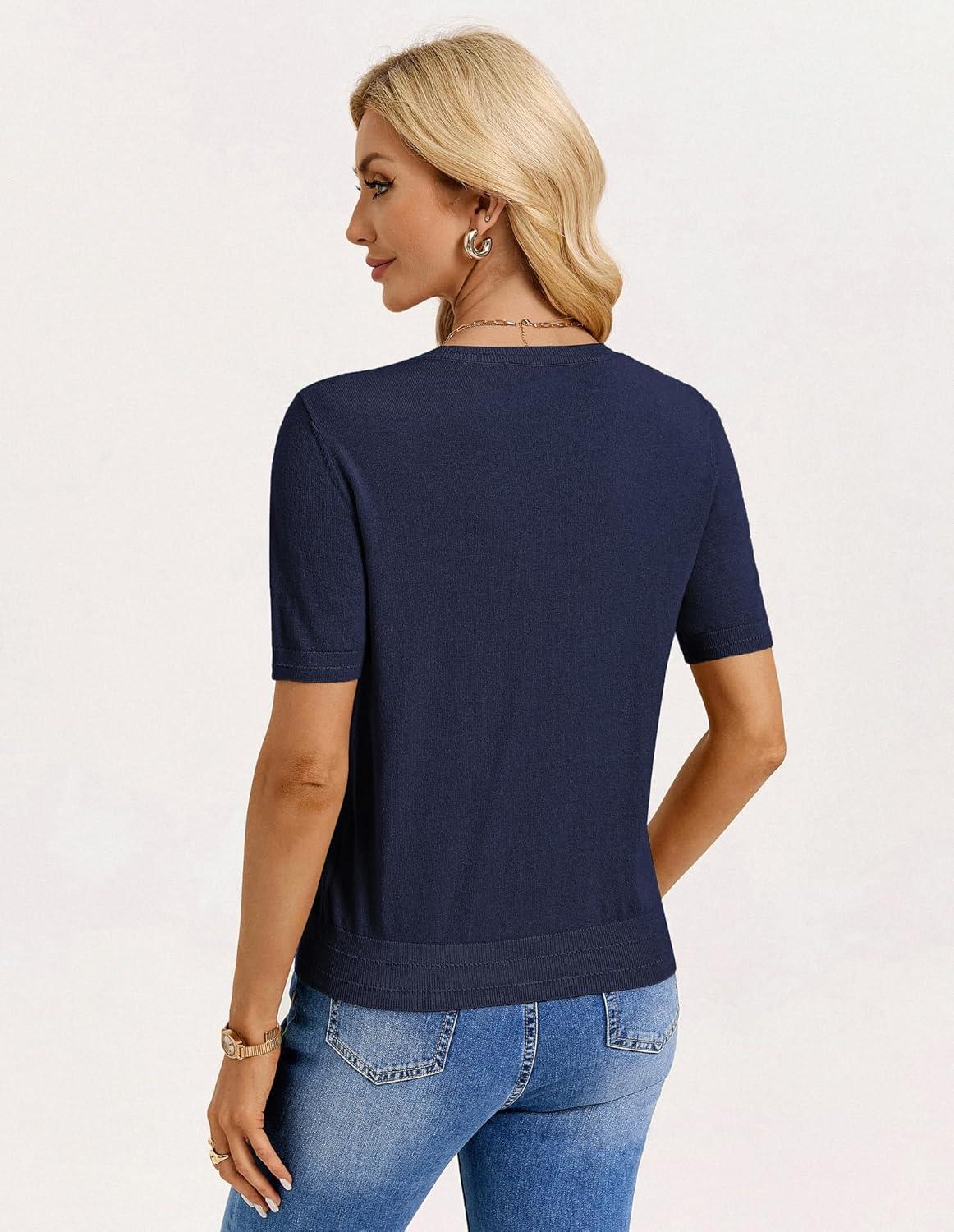 imageGRACE KARIN Short Sleeve Sweater for Women Summer Cotton Tops 2026 Business Casual Fashion Clothing Work Outfits ShirtNavy Blue