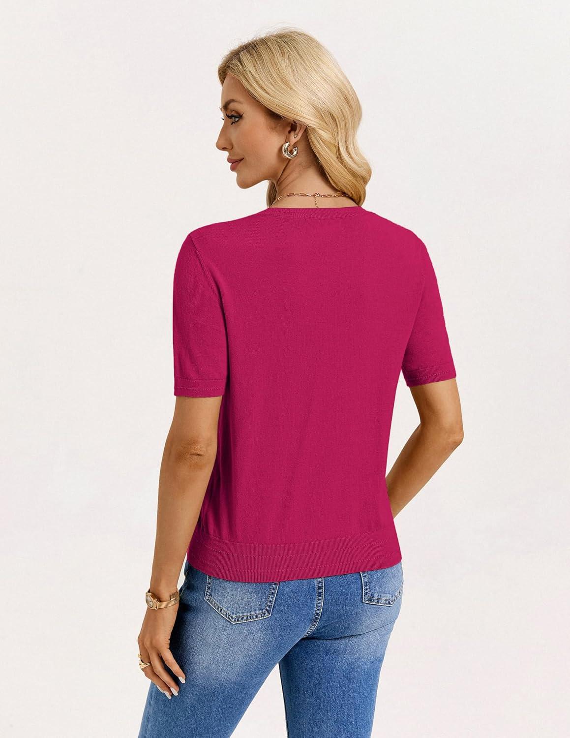 imageGRACE KARIN Short Sleeve Sweater for Women Summer Cotton Tops 2026 Business Casual Fashion Clothing Work Outfits ShirtRaspberry Pink