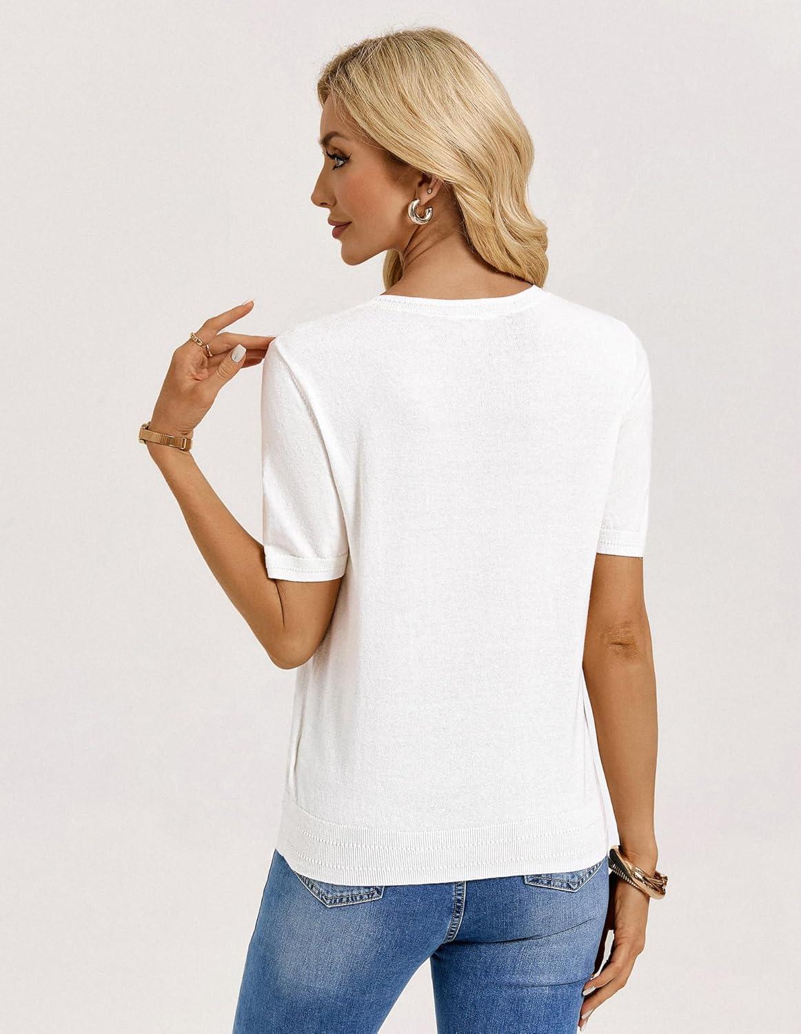 imageGRACE KARIN Short Sleeve Sweater for Women Summer Cotton Tops 2026 Business Casual Fashion Clothing Work Outfits ShirtWhite