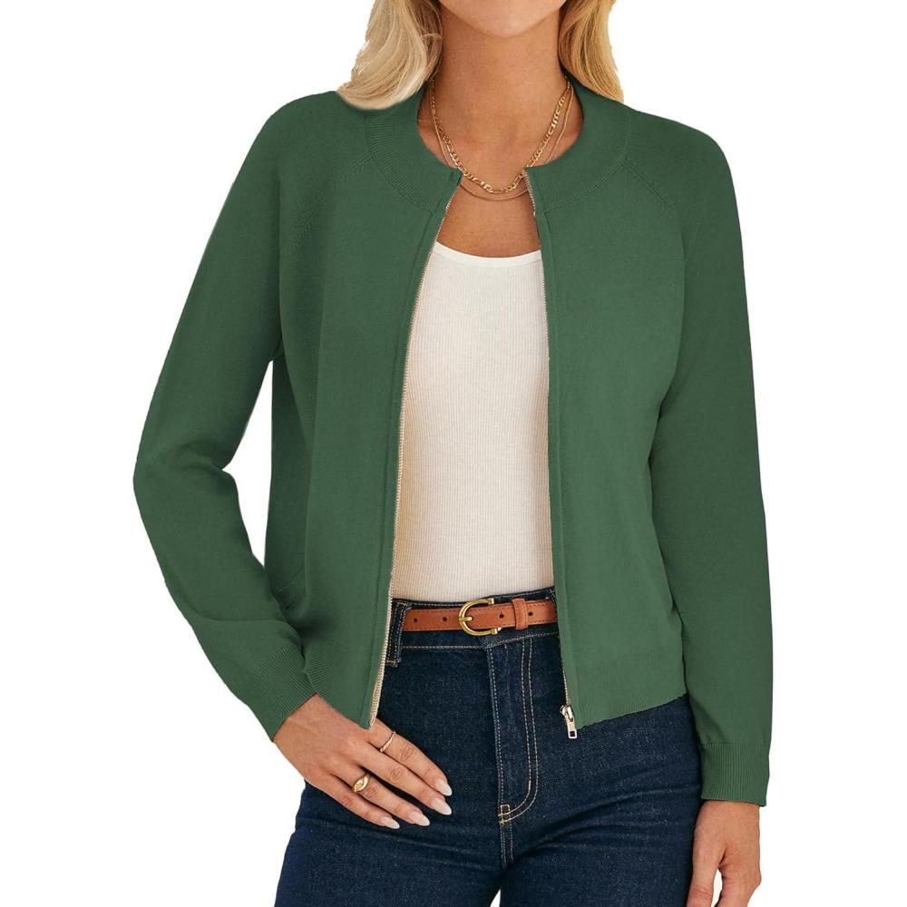imageGRACE KARIN Womens Long Sleeve Zip Up Cardigan Sweaters Lightweight Fashion Sweater Jacket Knitted Spring ClothesArmy Green