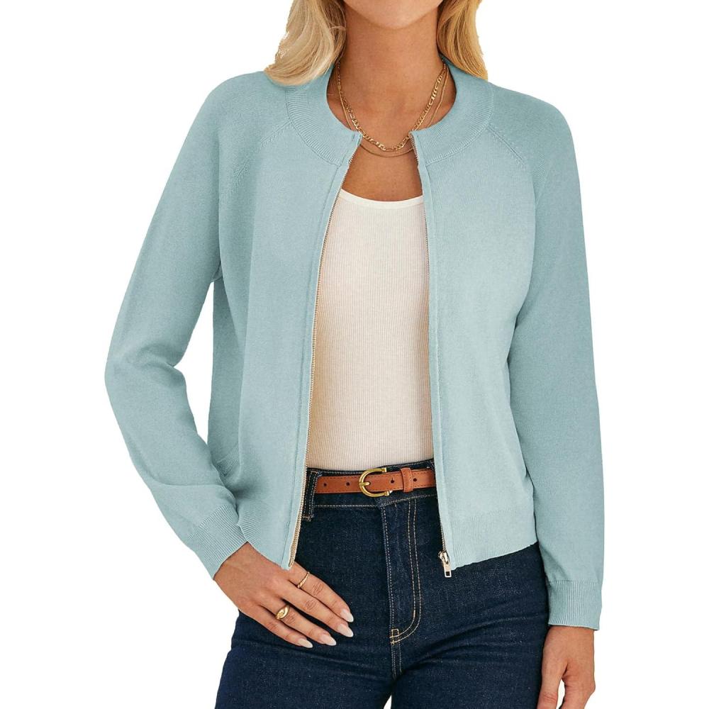 imageGRACE KARIN Womens Long Sleeve Zip Up Cardigan Sweaters Lightweight Fashion Sweater Jacket Knitted Spring ClothesMint Blue