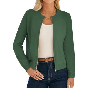 GRACE KARIN Womens Long Sleeve Zip Up Cardigan Sweaters Lightweight Fashion Sweater Jacket Knitted Spring Clothes(Army Green)
