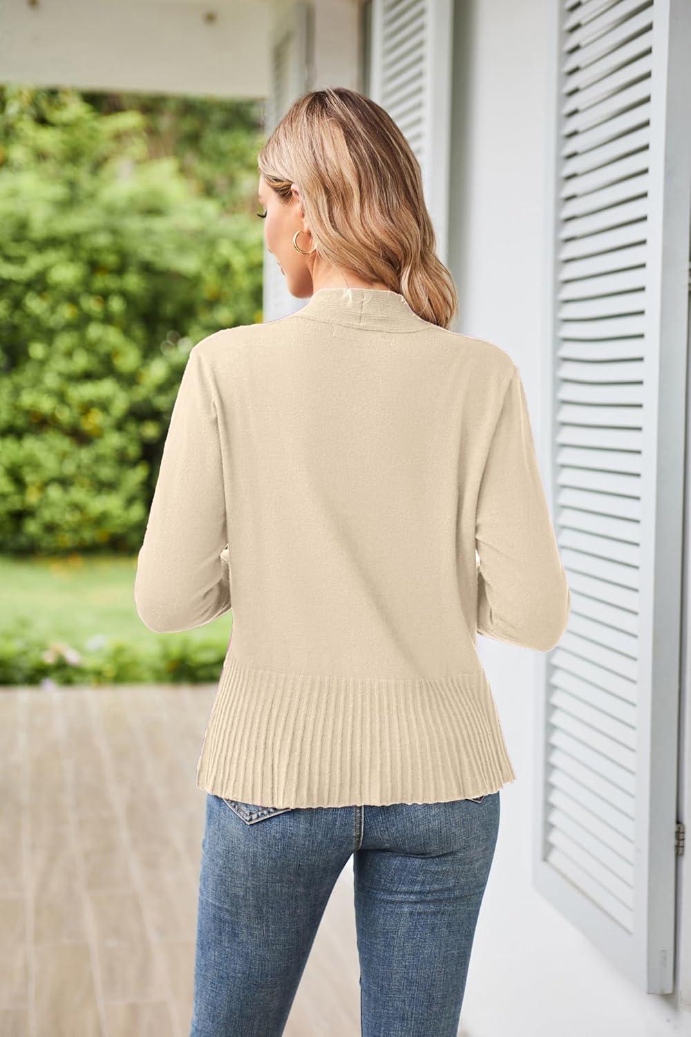 imageGRACE KARIN Womens Lightweight Peplum Cardigan Sweaters Open Front Cropped Cardigan Long Sleeve Trendy Summer Knit TopsCream