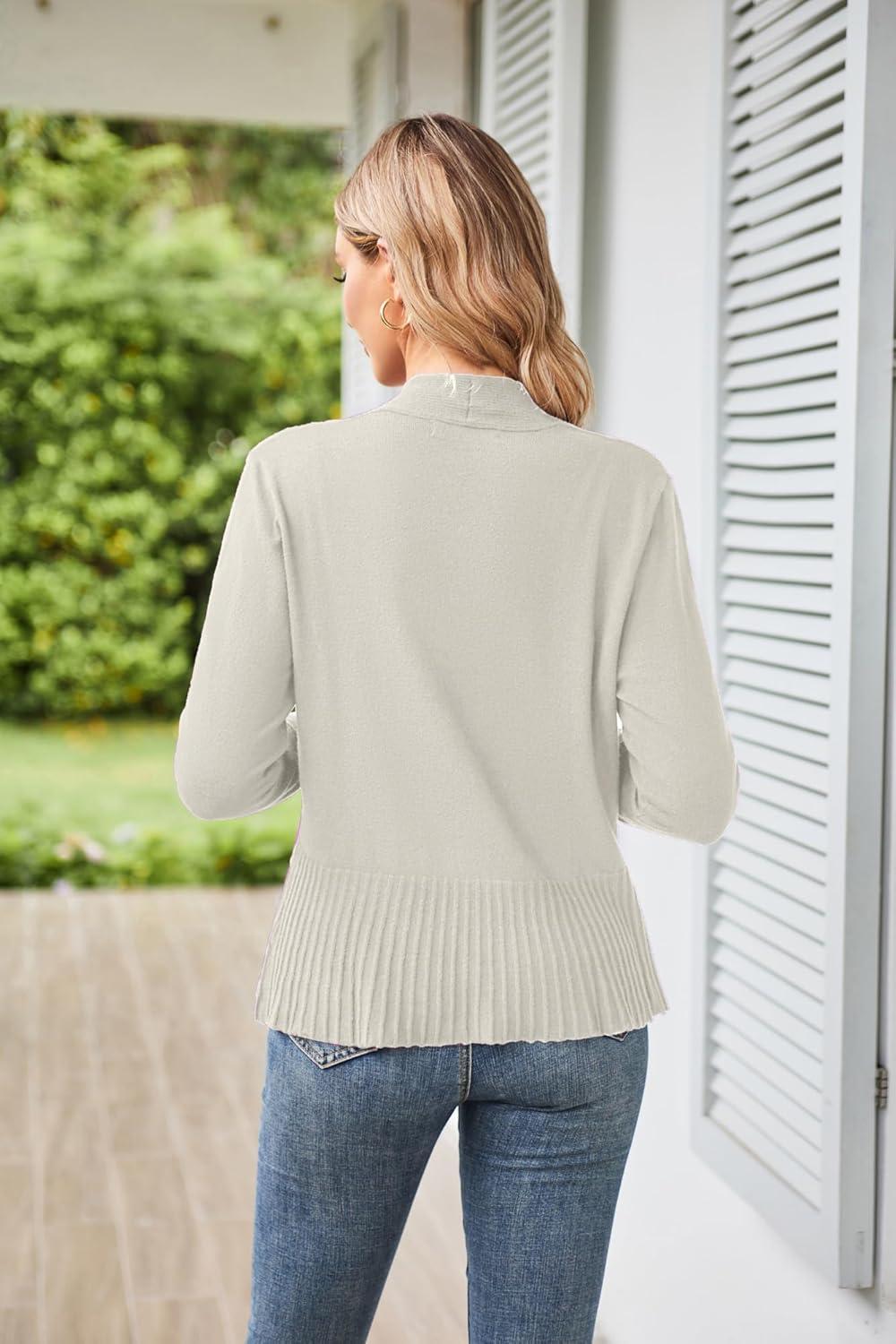 imageGRACE KARIN Womens Lightweight Peplum Cardigan Sweaters Open Front Cropped Cardigan Long Sleeve Trendy Summer Knit TopsFlower Gray