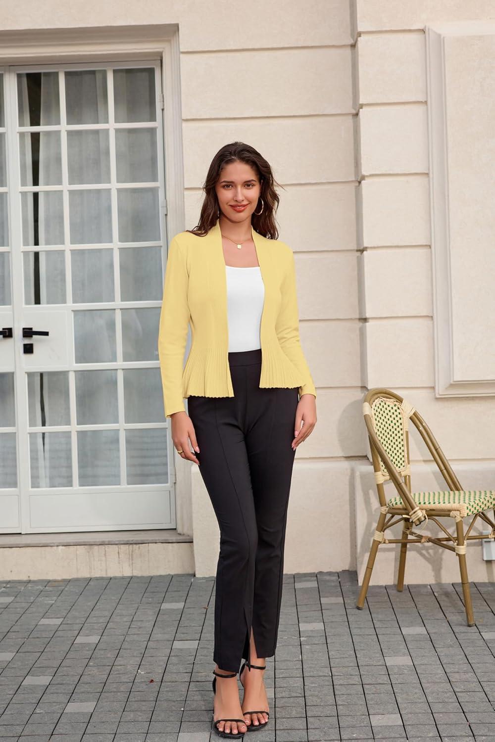 imageGRACE KARIN Womens Lightweight Peplum Cardigan Sweaters Open Front Cropped Cardigan Long Sleeve Trendy Summer Knit TopsOyster White