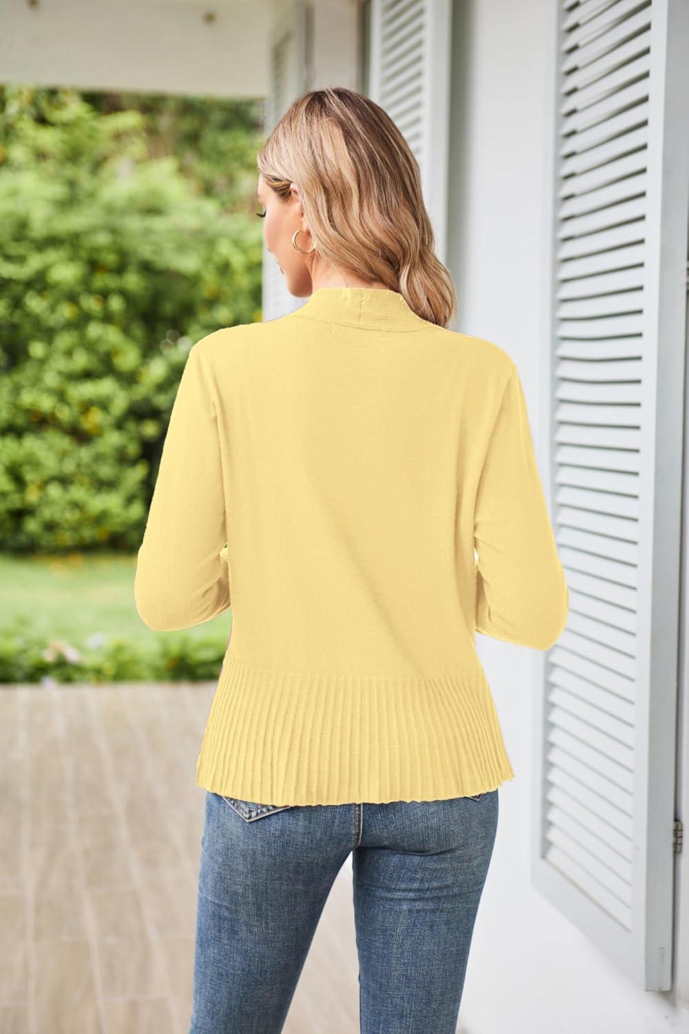 imageGRACE KARIN Womens Lightweight Peplum Cardigan Sweaters Open Front Cropped Cardigan Long Sleeve Trendy Summer Knit TopsOyster White