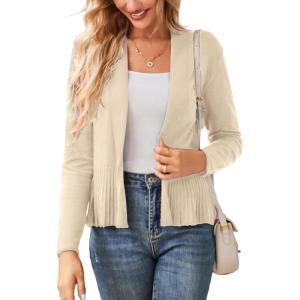 GRACE KARIN Women’s Lightweight Peplum Cardigan Sweaters Open Front Cropped Cardigan Long Sleeve Trendy Summer Knit Tops(Cream)