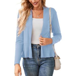 GRACE KARIN Women’s Lightweight Peplum Cardigan Sweaters Open Front Cropped Cardigan Long Sleeve Trendy Summer Knit Tops(Light Blue)