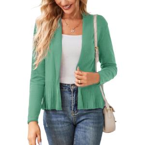 GRACE KARIN Women’s Lightweight Peplum Cardigan Sweaters Open Front Cropped Cardigan Long Sleeve Trendy Summer Knit Tops(Light Green)