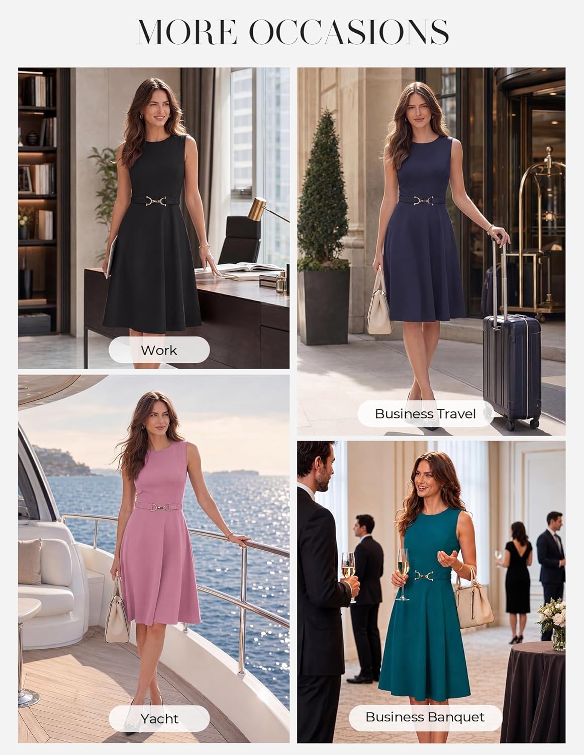 imageGRACE KARIN Womens Summer Work Dress 2026 Sleeveless Crewneck A Line Midi Dresses Belted Flowy Business Dresses with PocketsRoyal Blue