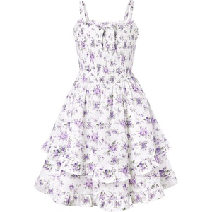 GRACE KARIN Girls Floral Summer Dress Tween Girl 2 Layerr Cami Smocked Dresses Boho Midi Sundress Size 7-16(White Purple Floral)